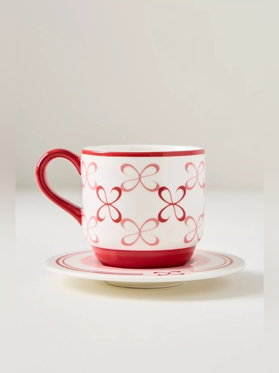 Maeve Other - Maeve Stoneware Espresso Cup & Saucer - Pink/Red New